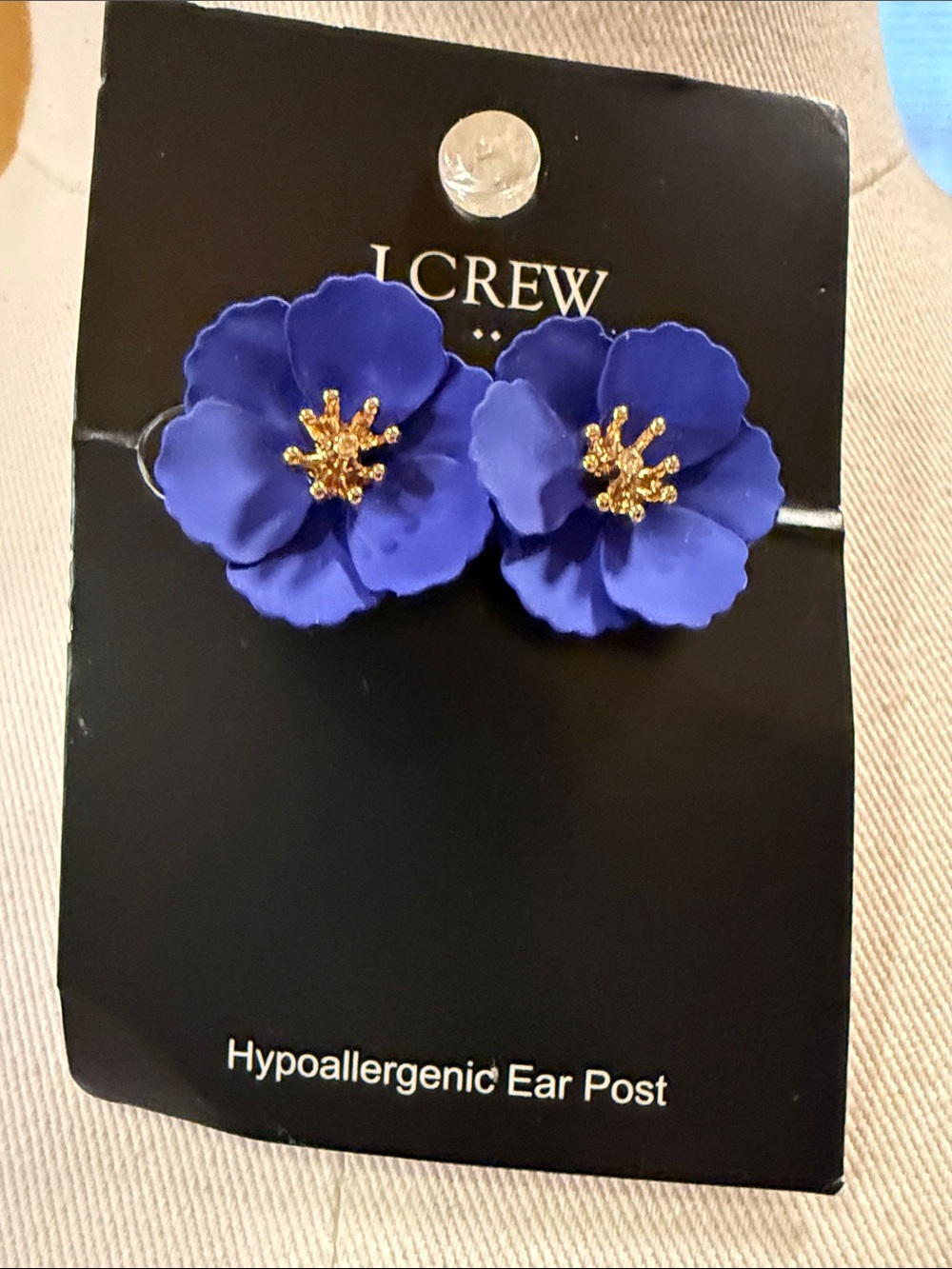 J. Crew Factory Royal Blue Floral Stud Earrings with Gold Centers